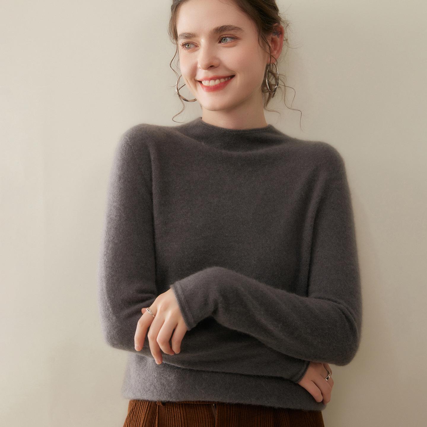 

Soft Cashmere Rolled Edge Half-High Neck Sweater - Versatile, Fashionable, Simple Base Layer for Autumn and Winter. Extra Large