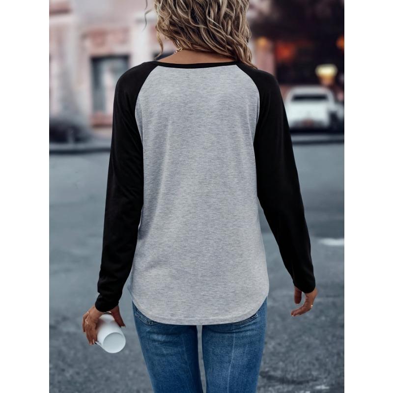 Women S Long Sleeve Color Block Casual T Shirt