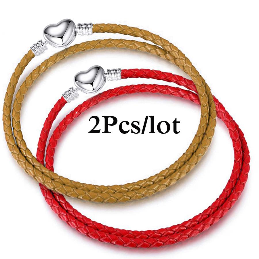 2Pcs/Lot Vintage Jewelry Leather Chain Bracelets Fit DIY Handmade Beads Charms Bracelet Couples Pulsera Jewelry For Women Men