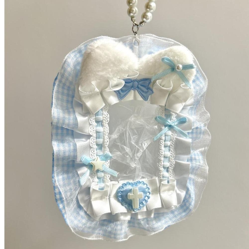 Kawaii DIY Plush Card Holder with Ribbon Lolita Lace Photocard Case Idol Display Anime Photo Protector Case Card