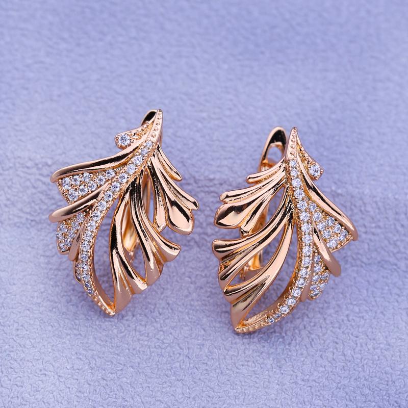 MINTHA Trendy Rose Gold Color Clip Earrings Wedding Daily Fashion Jewelry Cubic Zirconia Leaf Earrings For Women Bridal Geometry Earrings