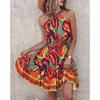 Vestito Gonna Midi Estivo Sexy Stampato da Donna con Scollo Bardot e Scollo al Collo per Ragazze