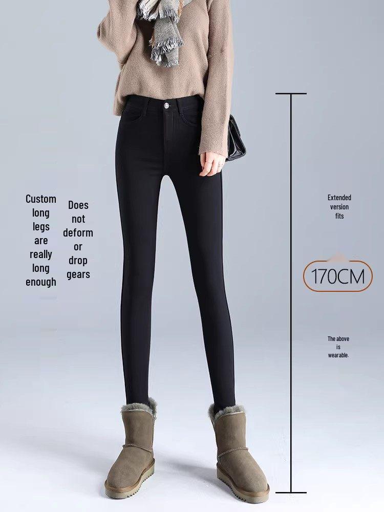 Women's Black High-Waisted Fleece-Lined Leggings, 2025 Winter Style, Thick, Elastic, Slim-Fit