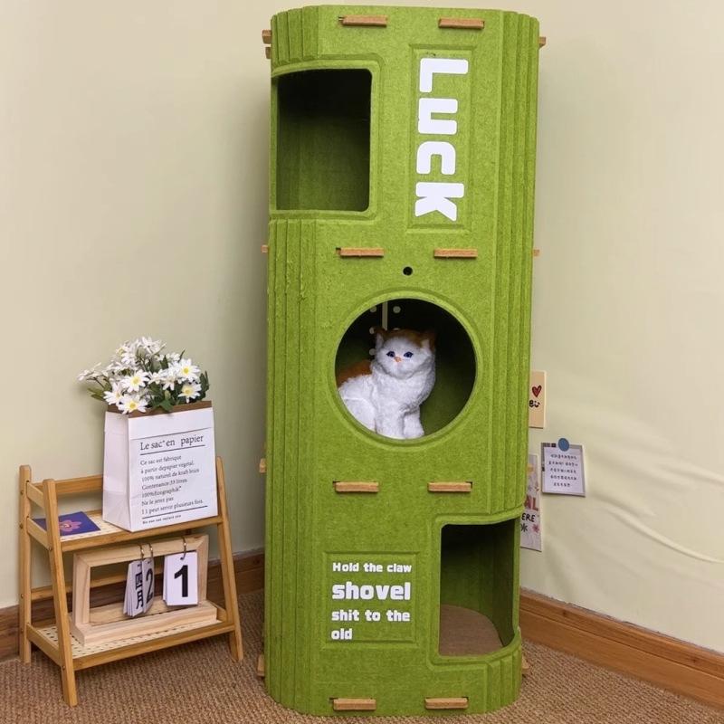 Space-saving Detachable Cat Bed with Scratching Posts and Hanging Toys, Easy-to-clean Indoor Cat Pet Furniture, Interactive Play and Rest Area.