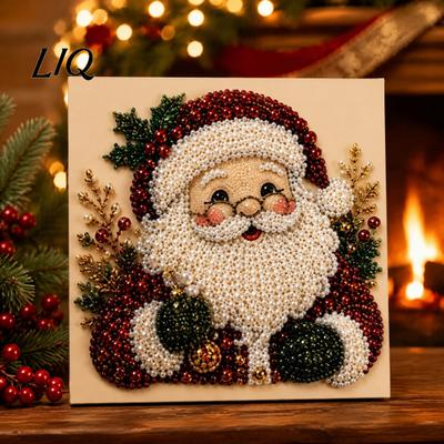 Stressverlichtende Hobby's voor Volwassenen DIY Kerst Parel Schilderen Kunstpakket met Houten Frame, Decoratieve Knutsel, Krans/Kerstman Therapie Projecten Claus/Kerst