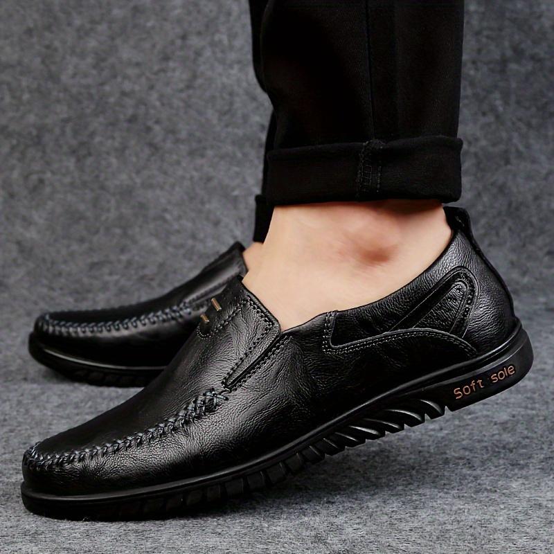 Soft Slip-On Men's Loafers - Comfortable Black Split Leather Upper, PU Inner Lining, Rubber Outsole for All Seasons