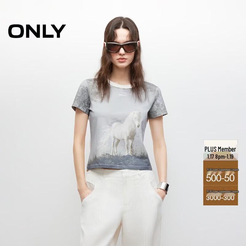 ONLY Women s 2025 Summer Sweet Animal Print Short-Sleeve T-Shirt L