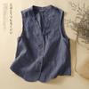 Women Cotton Linen Vest Sleeveless Single Breasted Waistcoat V‑Neck Loose Casual Outer Gilet M‑2XL