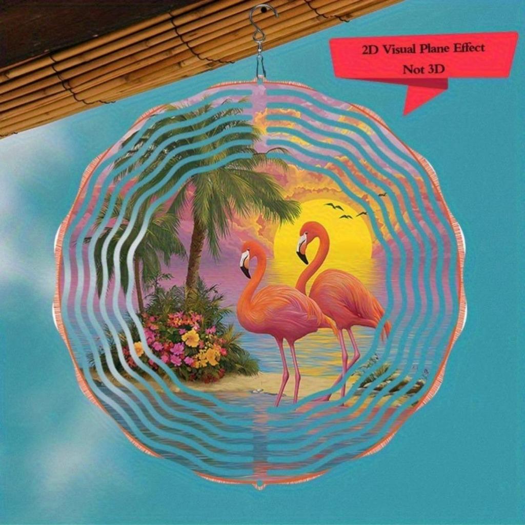 10 Inch Metal Flamingo Wind Spinner Colorful Sunset Beach Decor for Outdoor Garden Patio Yard Farm No Electricity Needed Gift Idea