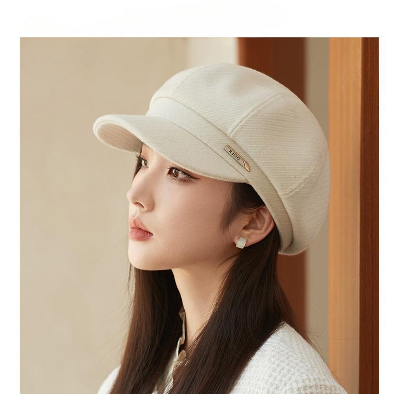 Elegant Autumn Winter Temperament Thick Woolen Octagonal Hat for Women Korean Luxury Light Luxury Simple Beret
