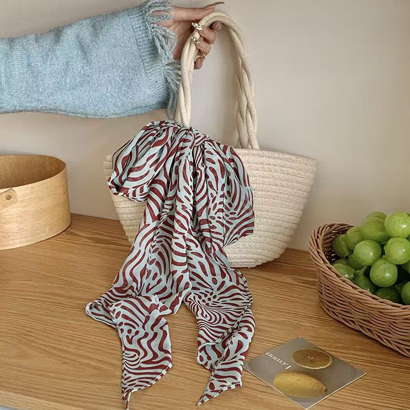 Lazy Wind Premium Retro Brown Polka Dot Long Light Luxury Tie Bag Long Hair Belt Chiffon Silk Scarf Vacation Scarf