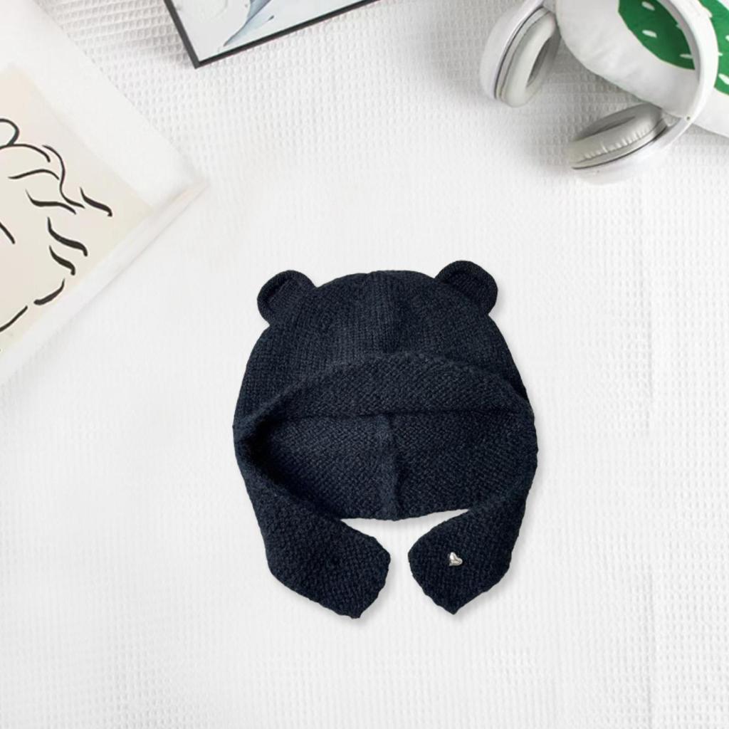 Bear Ear Knitted Hat Winter Cold Cap Windproof Warm Hat Lovely Birthday Gift Animal Earflap Hat for Outdoor Hiking Women Girls