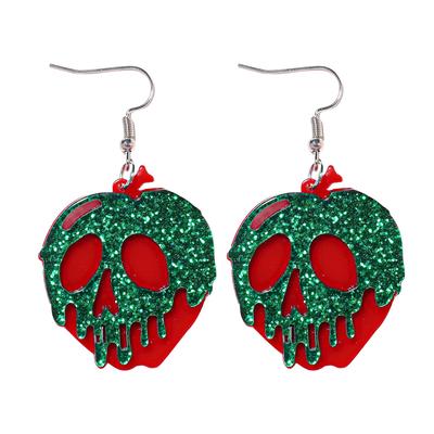 Halloween Roter Totenkopf Acryl Ohrhaken Grün Glitzer Hängend Kreativ Mode Party Festivals Ohrringe Für Frauen