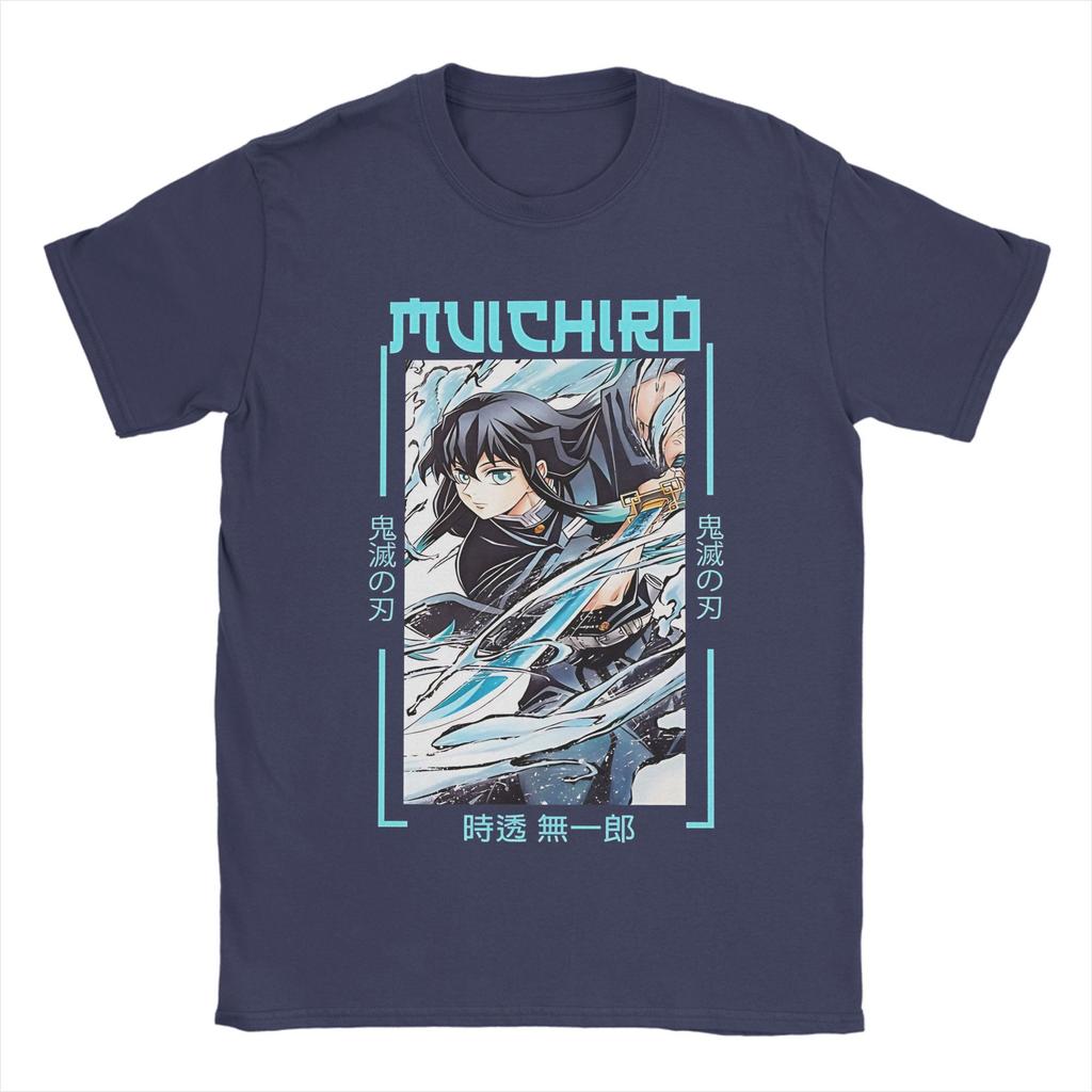 Vintage Demon Slayer  T-Shirt Men Cotton Short Sleeve Muichiro Tokito Round Neck Summer Tops