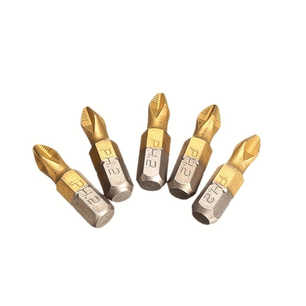

5pcs 25mm Titanium PH2 Screwdriver Bits - Anti-Jump Magnetic, 1/4 Shank, DIY Use