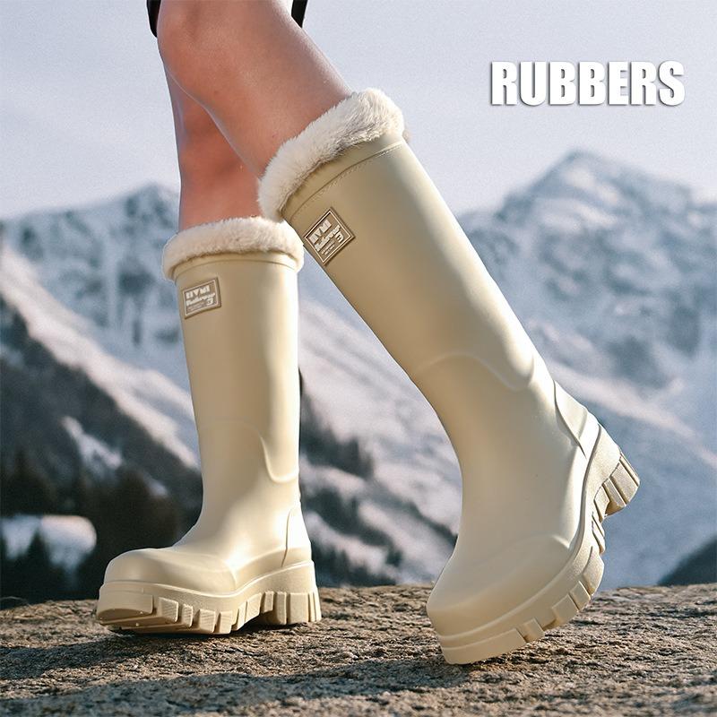Fashion tall rain shoes women's new autumn and winter velvet warm rubber shoes outdoor waterproof shoes non-slip rain boots