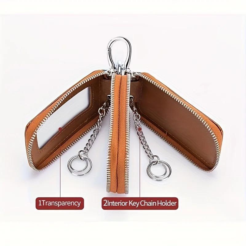 Cowhide PU Leather Double-Layer Key Case Secure Waist Hanging Car Key Storage - Stylish Mini Bag for Interior Accessories