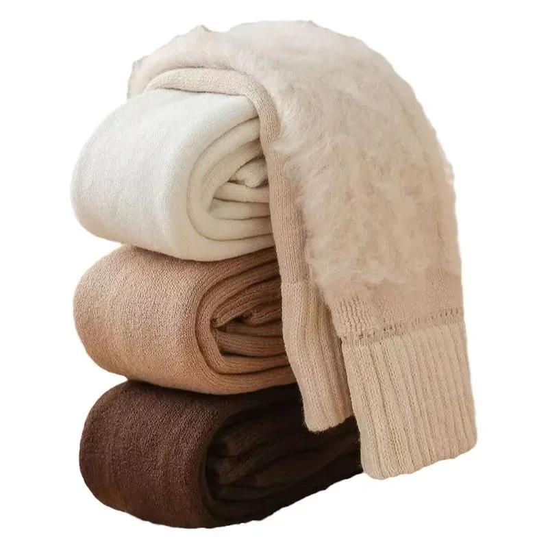 Women Socks Winter Warm Long Stockings Thick Thermal Cotton Terry Solid Harajuku Breathable Thicken Casual Over Knee High Socks