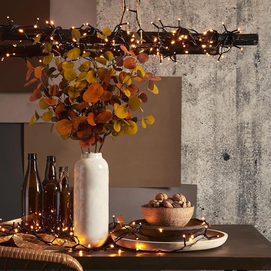 Artificial Fall Eucalyptus Leaves Greenery Stems - Realistic  Autumn Foliage for Thanksgiving Christmas Halloween Home Decor