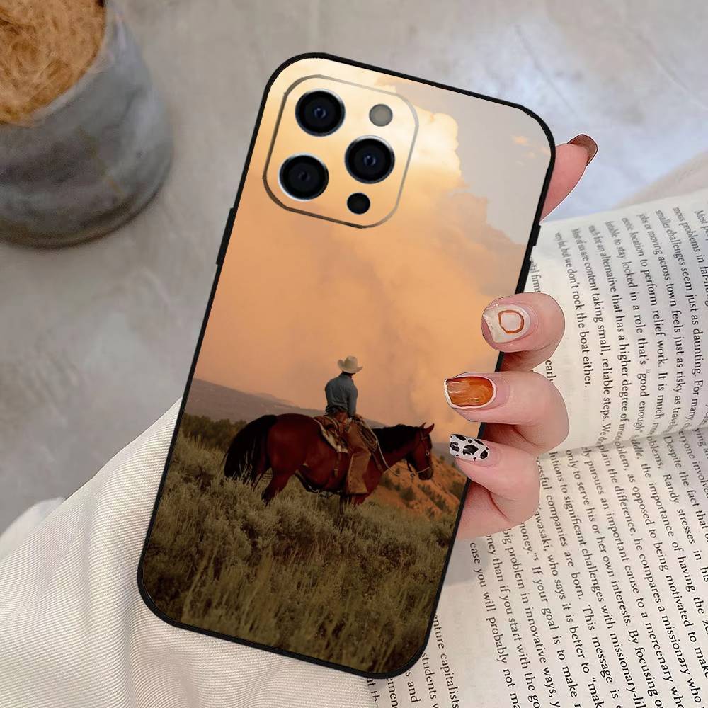 Western cowboy Phone Case For iPhone 17,16,15,14,13,12,11 Plus,Pro Max,XS,Soft Silicone Black Cover