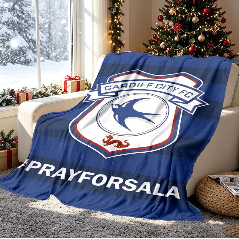 Cardiff City FC Pattern Blanket for Home Decoration, Bed, Sofa, Car Travel, Camping, Suitable for All Seasons, Birthday Christmas Gift