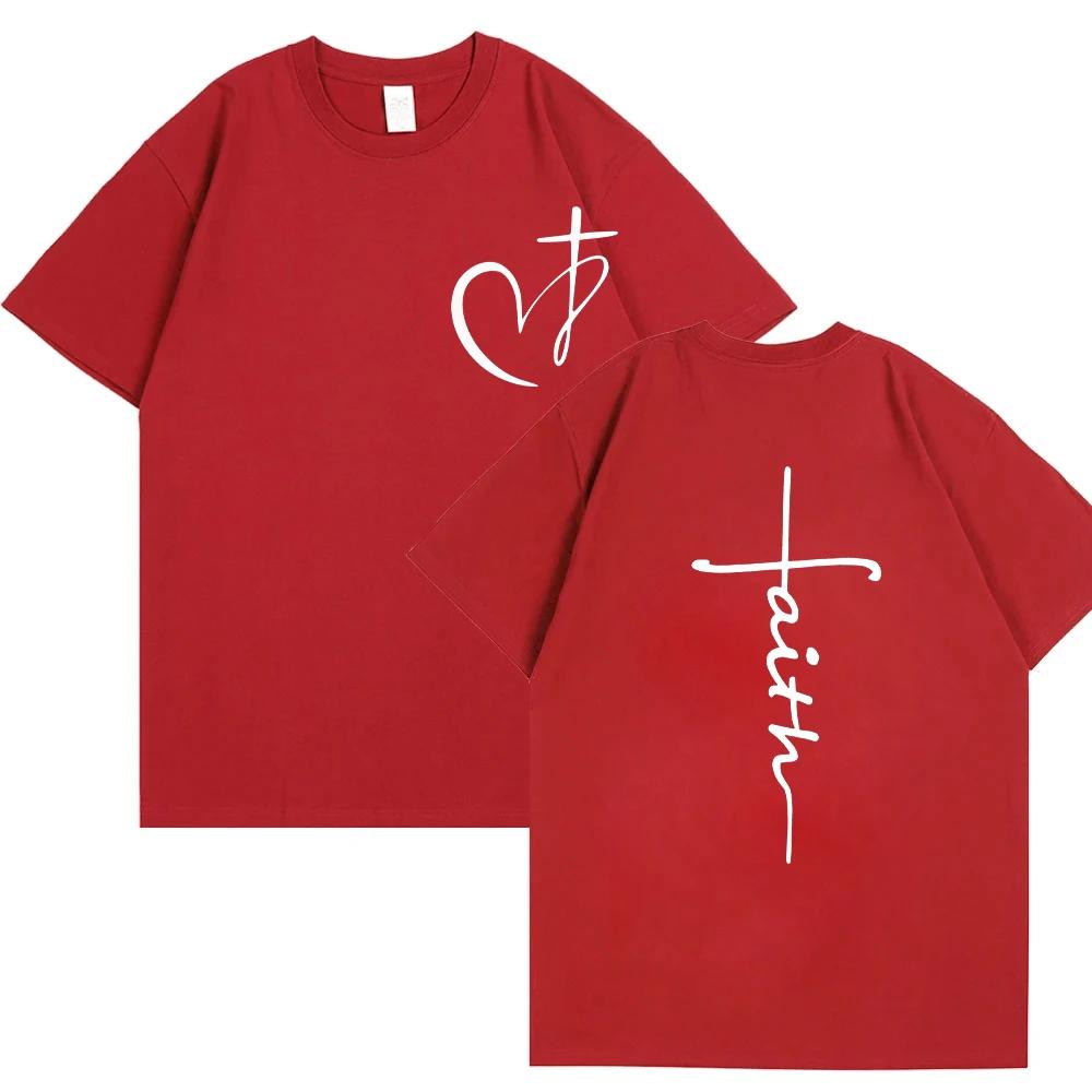 Heart Cross Print T-shirt for Men Clothes Faith Male T-shirts Summer Plus Size Tee Shirt Oversized T Shirt Jesus Tops