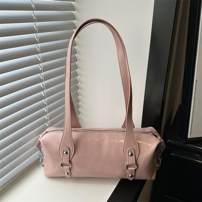 Vintage Solid Color PU Shoulder Underarm Bag for Women Textured Simple Pillow Tote Portable Female Handbag