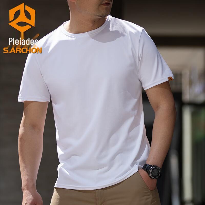 

Мужская тактическая футболка с коротким рукавом Angken, быстросохнущая, отводящая влагу, дышащая, повседневная спортивная XL белый