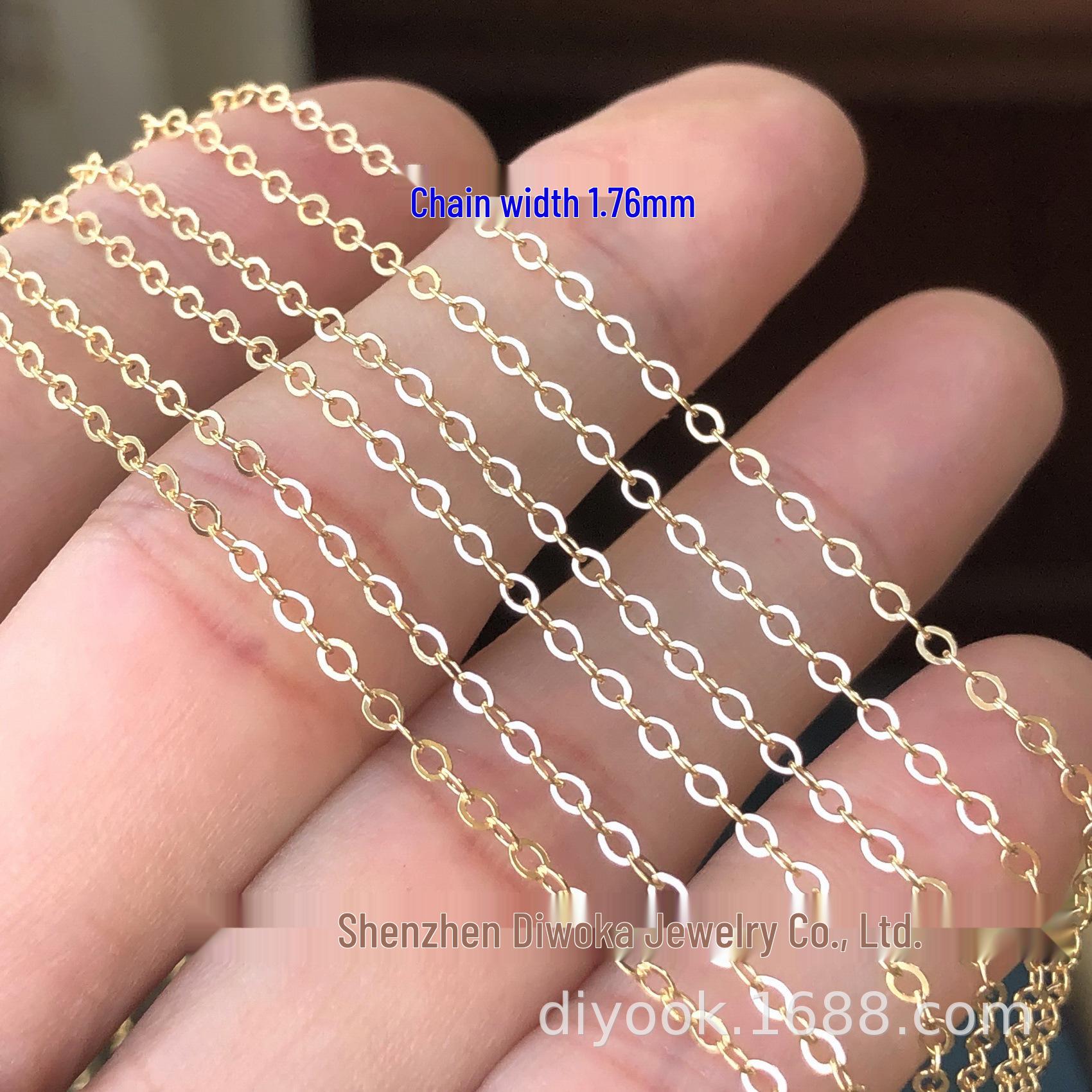 14K Gold Plated Thick Shiny O-Link Flat Fine O-Shape Cross Chain for DIY Accessories 1.37mm Shiny O-Link Chain 1m