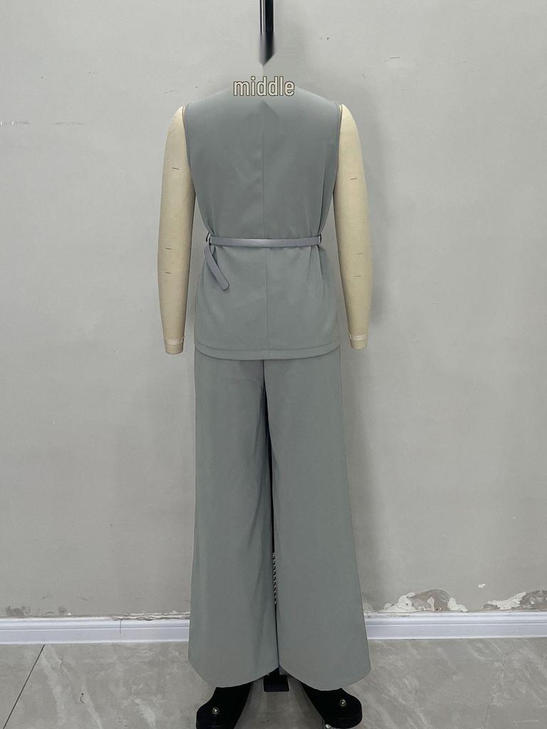 European & American Solid Color Sleeveless Top and High Waist Wide-Leg Pants Two-Piece Women's Set