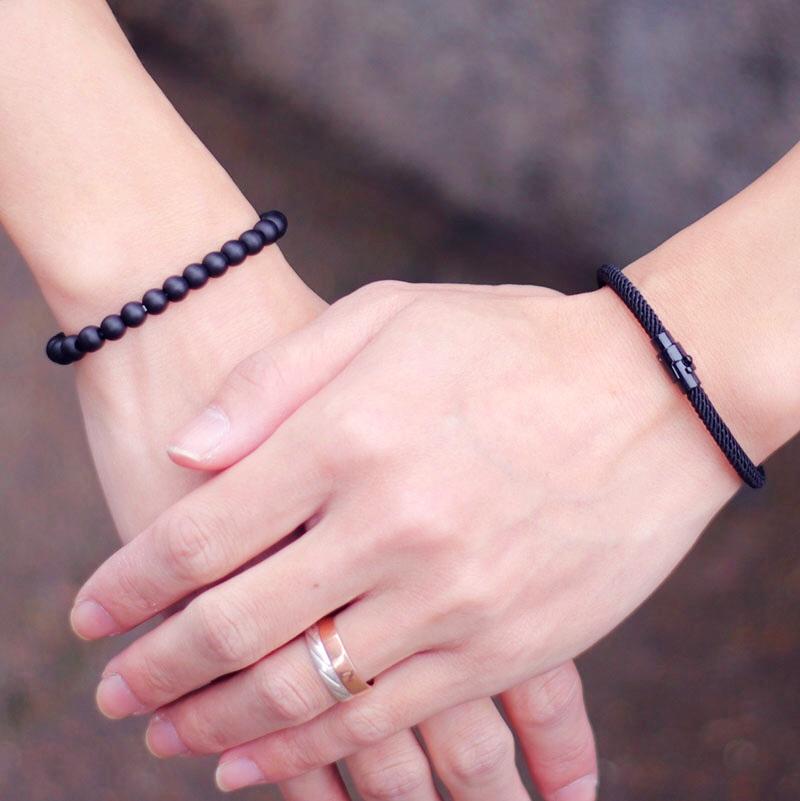 New 2Pcs Men Bracelet Set Lucky Red Thread Braslet 6mm Natural Onyx Tiger Eyes Stone Strand Braclet Pulseria Homme Beach Jewelry