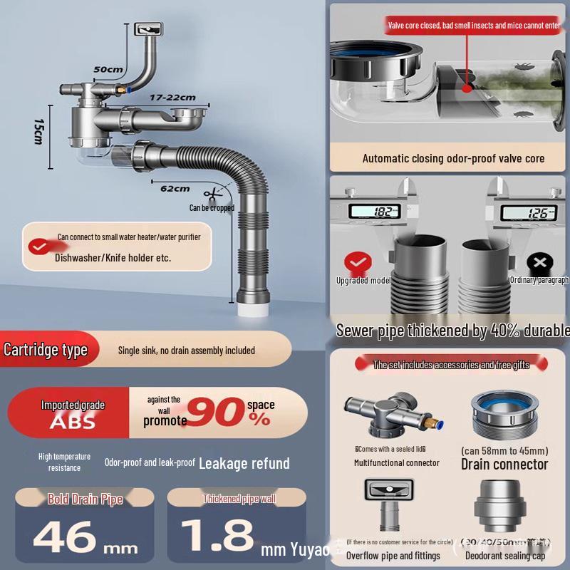 Anti-Odor Double Sink Drain Pipe Set for Kitchen