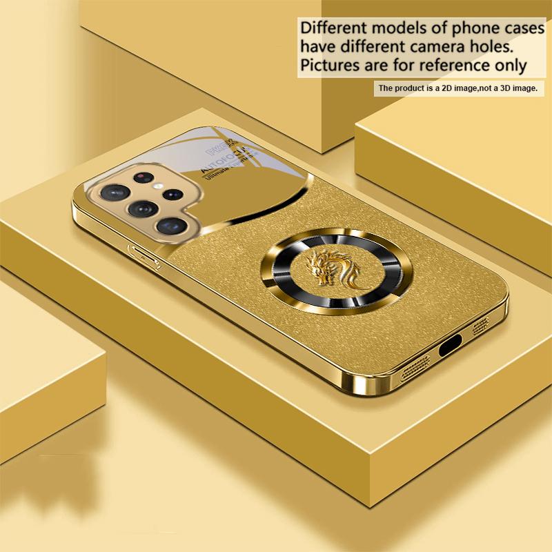 Brilliant Golden Ring For Samsung Galaxy S20 FE S21 S22 S23 Plus S24 Ultra 25Ultra S21+ S9+ S22Plus Golden Glass Phone Case