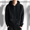 Men Hoodie Solid Color Ribbed Cuff Autumn Winter Drawstring Warm Sweatshirt for Daily Wear