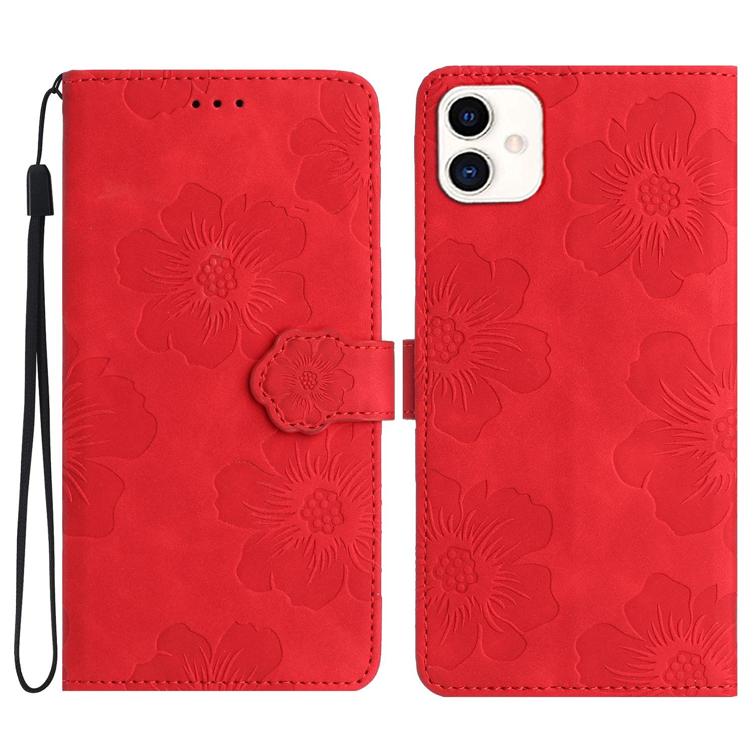 

For Samsung Galaxy A05 4G Case Flowers Imprinted PU Leather Wallet Phone Cover Red