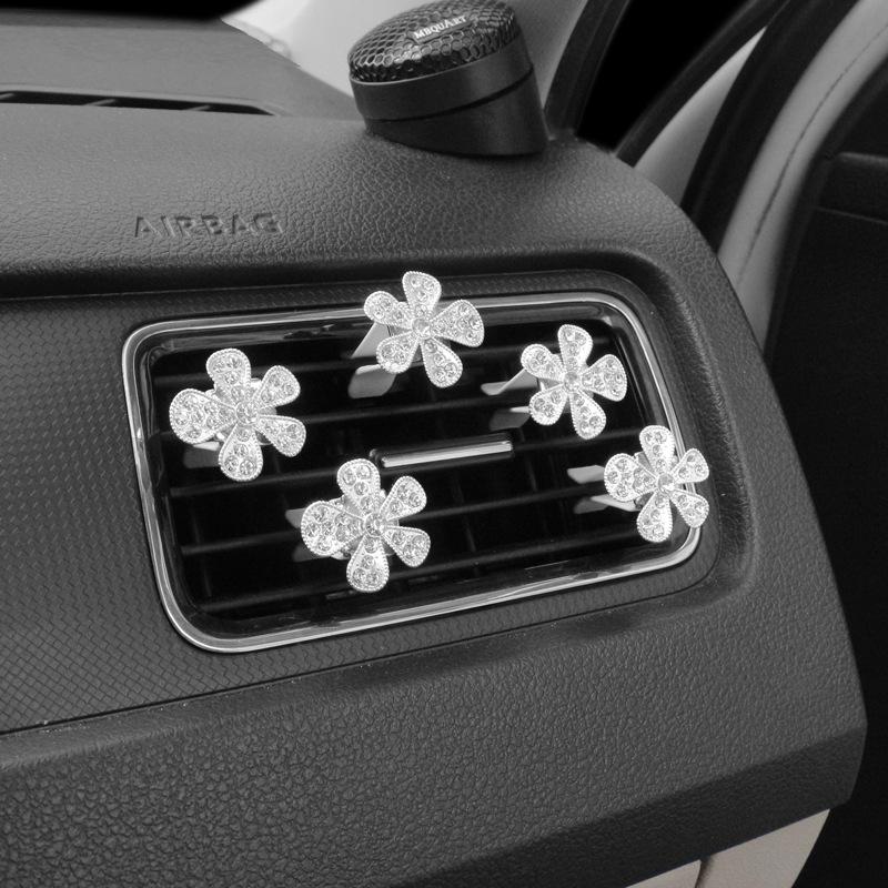 5pcs New Water Diamond Five Petal Flower Diamond Flower Car Air Outlet Decoration Clip Car Interior Decoration