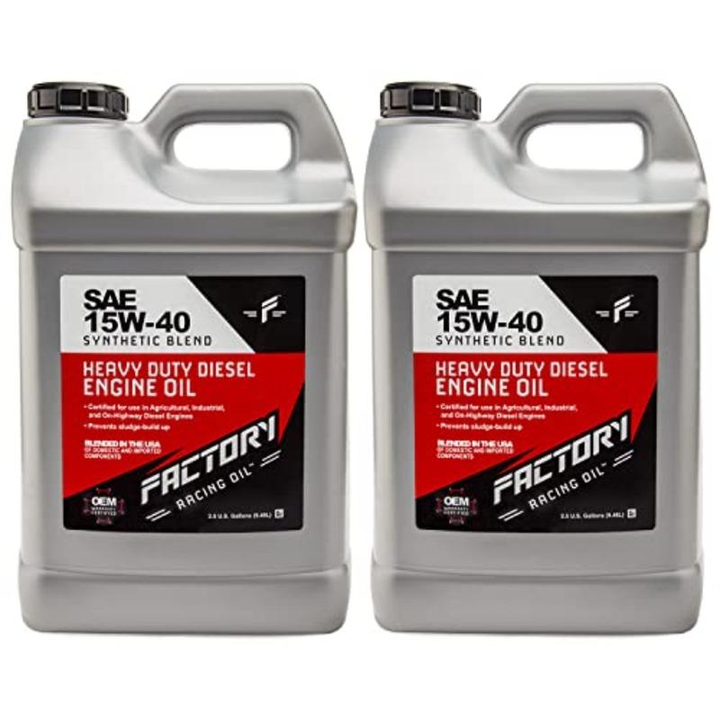 

Factory Racing Oil 209903 Twin Pack SAE 15W-40 Synthetic Blend Diesel Engine Oil - API CK-4 5 Gallons 2x2.5 Gal Bottles