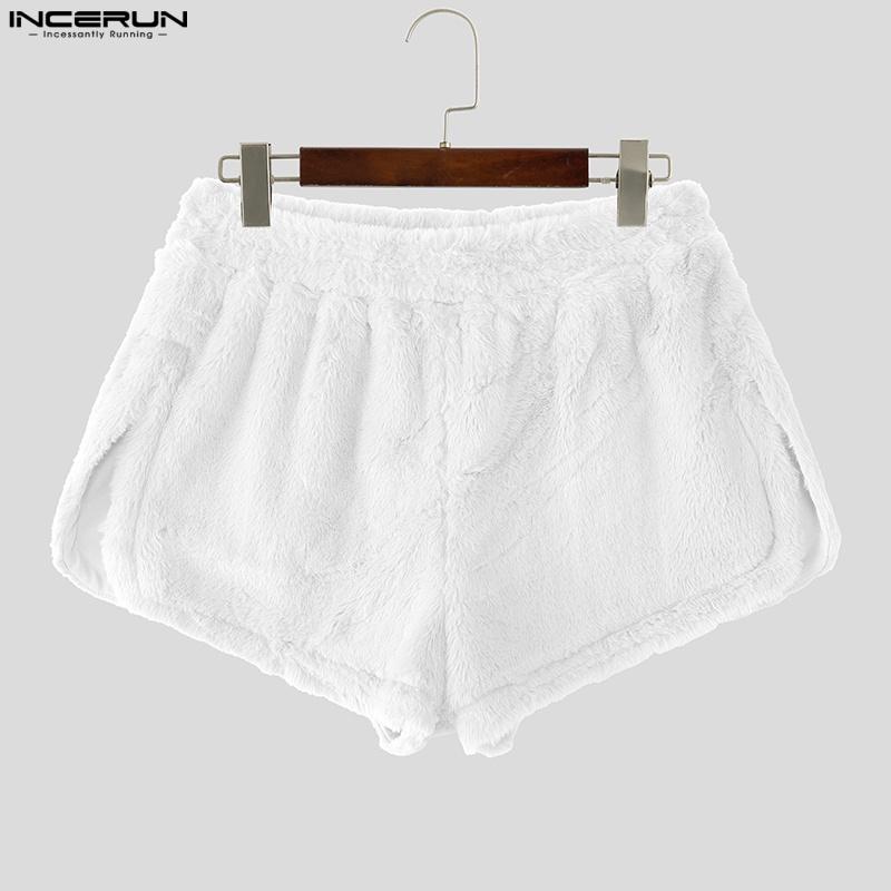 INCERUN Women Elastic Waist Shorts Furry Splits Side Mini Pants Home Wear