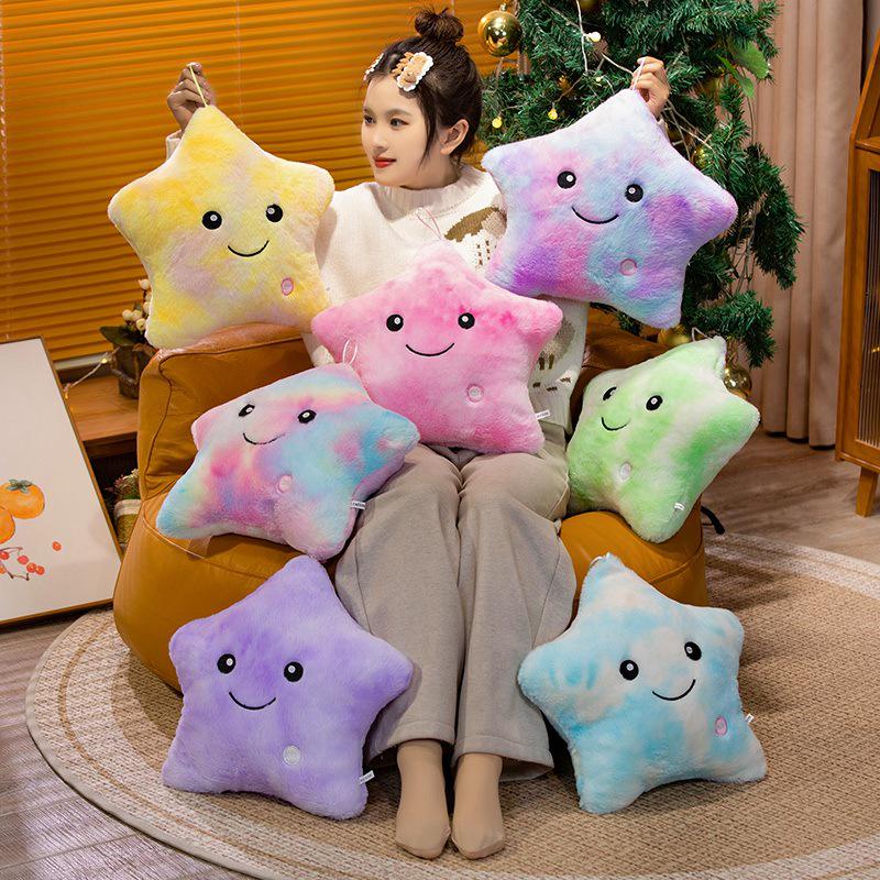 Luminous Five-Pointed Star Throw Pillow: Colorful Plush Toy Decoration for Sofa or Gift