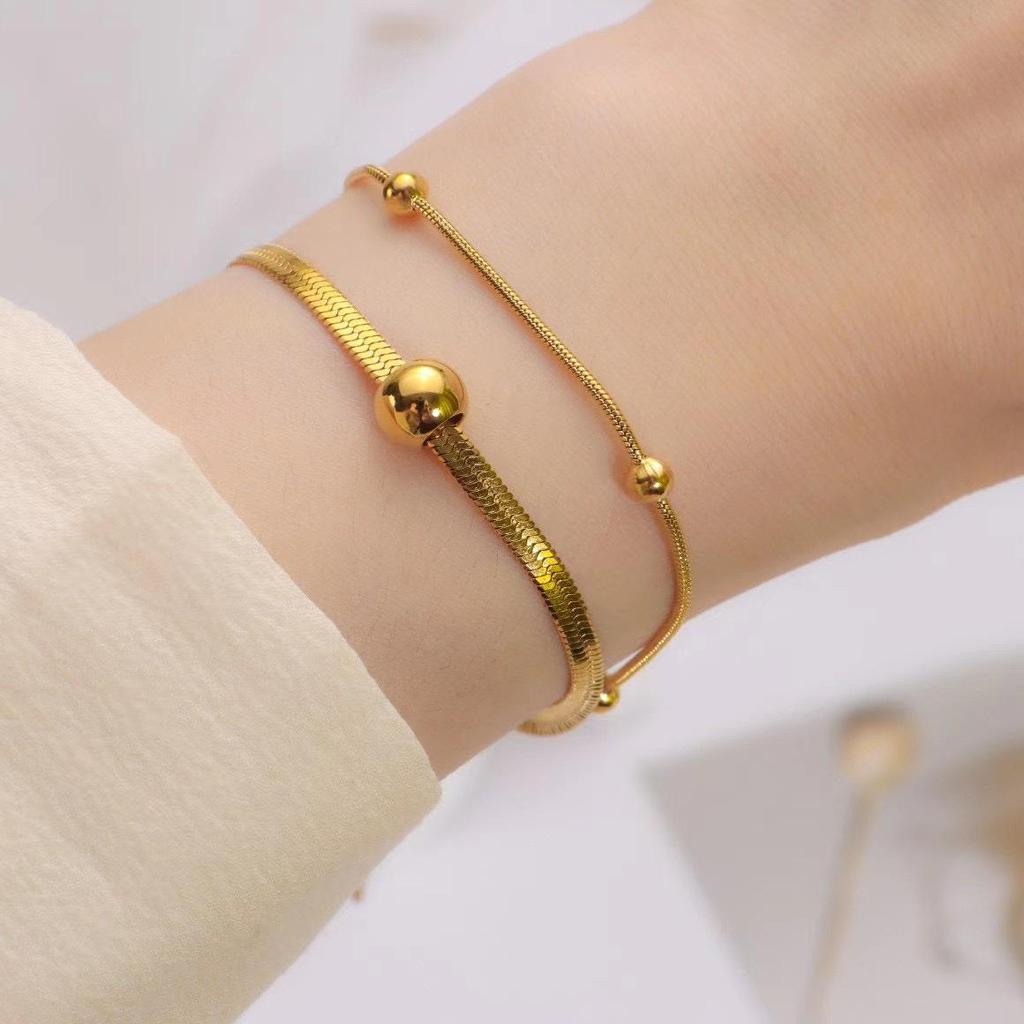 Retro Minimalist Double-Layer Gold Bead Titanium Necklace - Light Luxury Clavicle Chain Jewelry