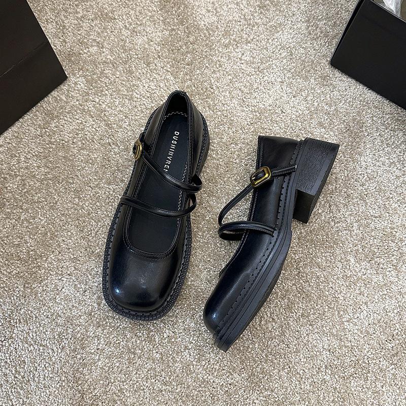 

Loafers women s 2025 spring new soft-soled shallow mouth single shoes women s skirt muffin small leather shoes Mary Jane shoes 35 чёрный