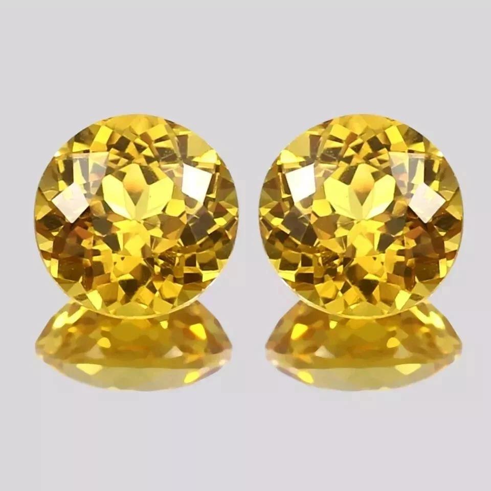 Natural Ceylon Round Cut 20 Ct Yellow Sapphire Certified Loose Gemstone Pair