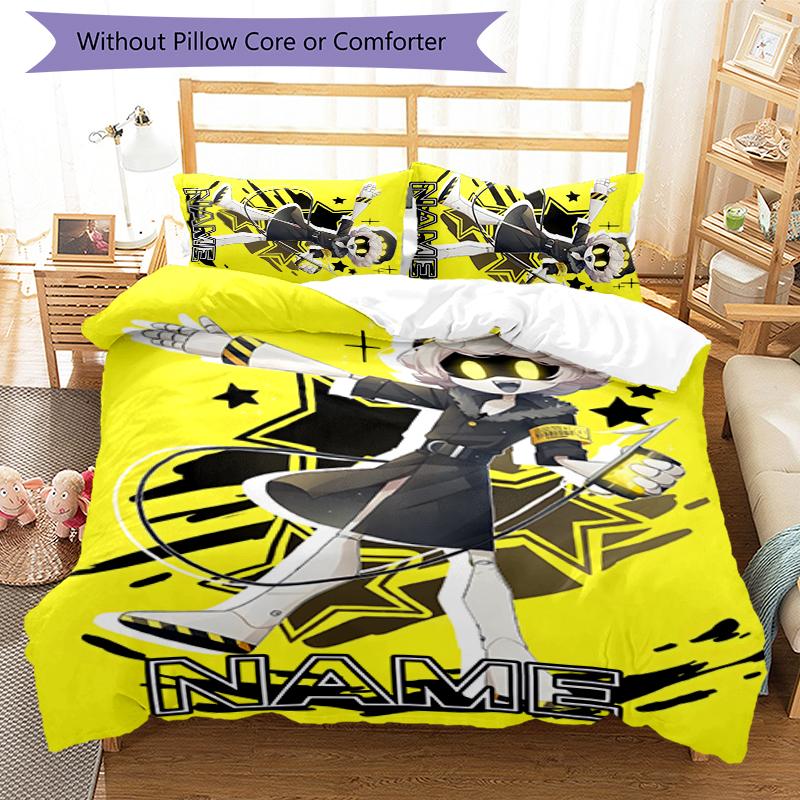 3pcs Custom Name Cartoon Murder Drones Bedding Set Duvet Cover Closure Includes 1 Duvet Cover & 2 Pillowcases for All Seasons Bedroom Decor