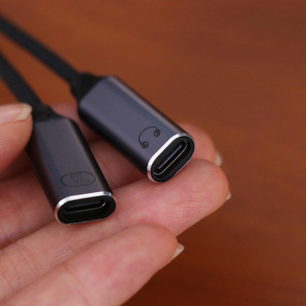 PD 100W Type C Splitter Audio Cable 2 in 1 Design 2 in 1 USB Type C Audio Cable Audio Adapter
