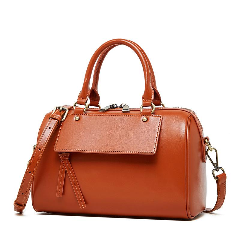 

Winter Leather Boston Pillow Bag Fashion Casual Handbag Cowhide Shoulder Messenger Women S Bag