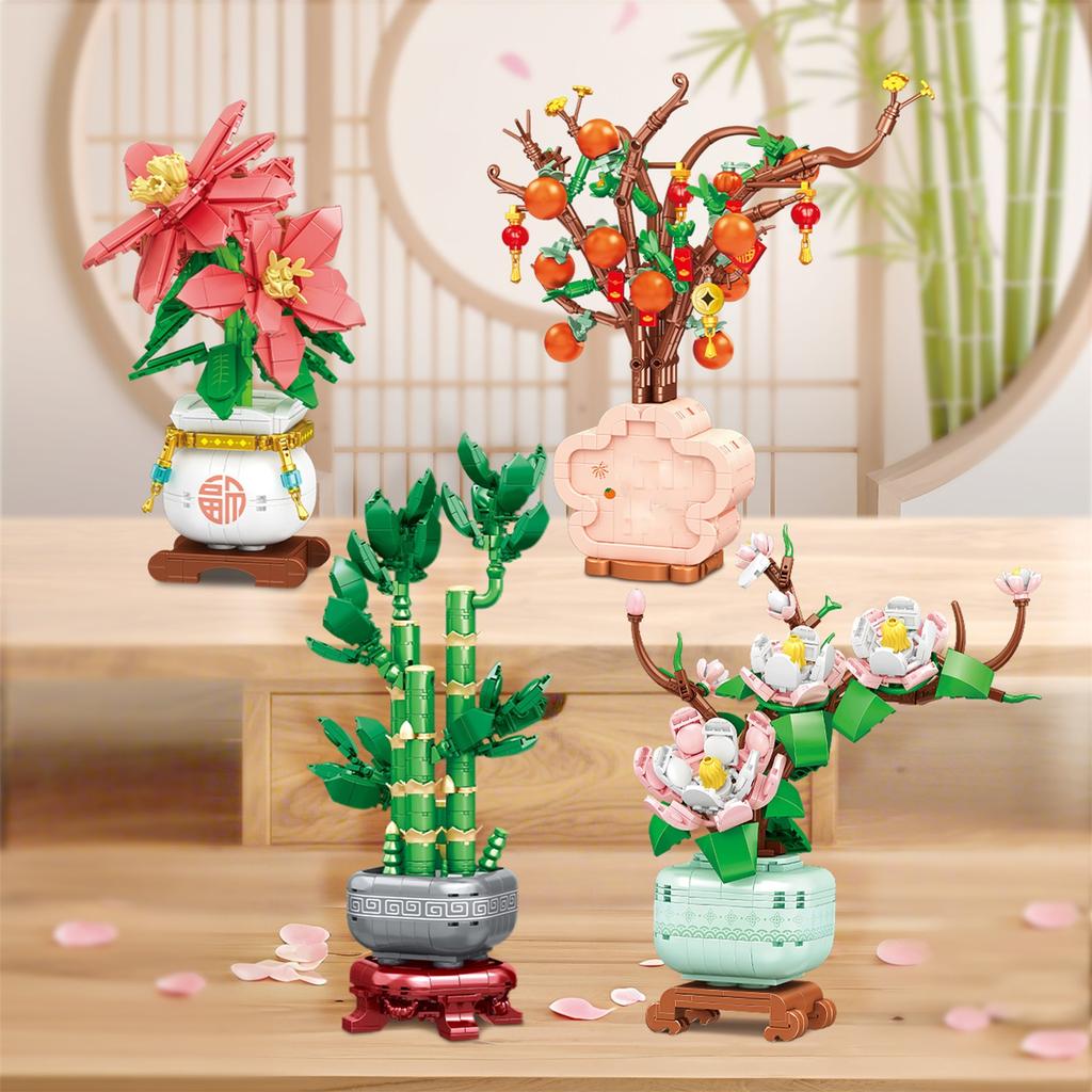 Orchid,and Chrysanthemum  Building Educational Assembly Toys Boys And Girls Everlasting Flower Ornaments Simulation Potted Model Gift