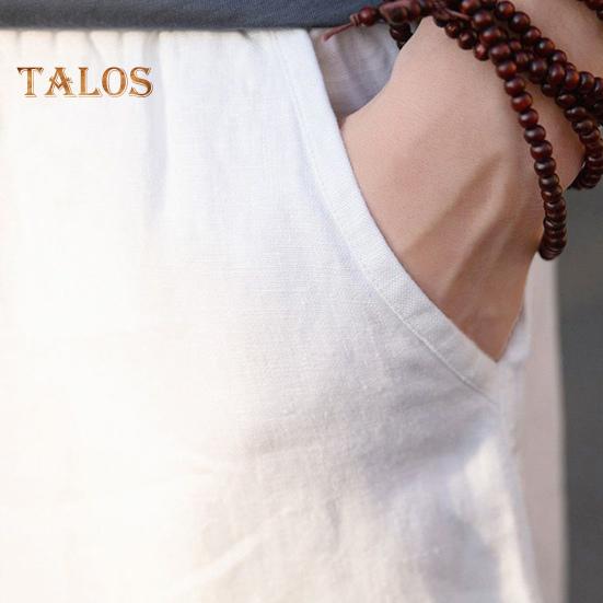 Men's Linen Casual Pants Solid Color Straight Leg Trousers Drawstring Waist Thin Summer Pants for Streetwear Travel Vacation