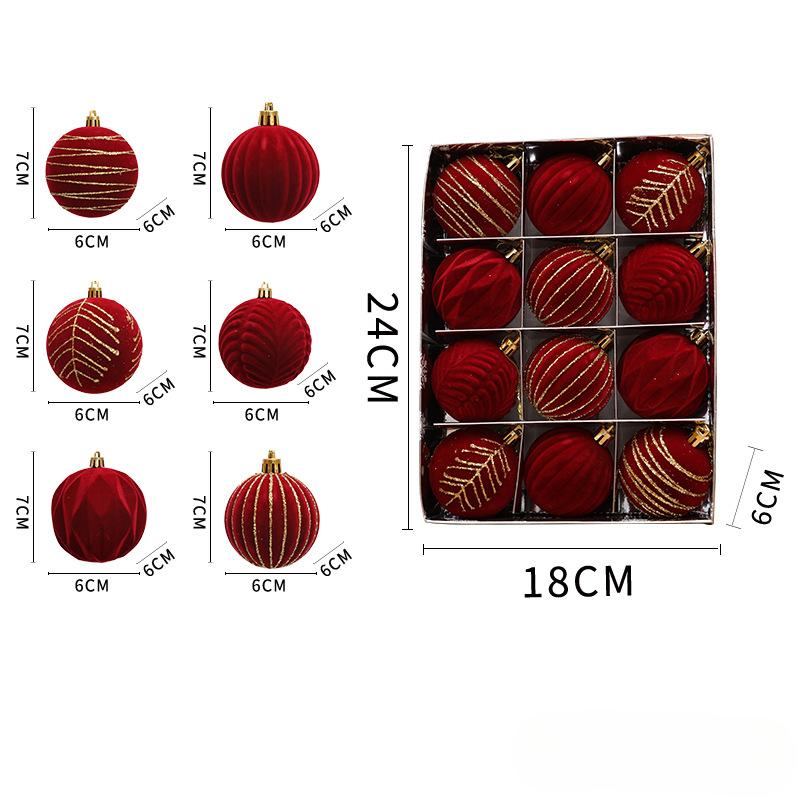 6/12pcs 6cm Wine Red Christmas Ball Ornaments Christmas Tree Party Decoration New Year Christmas Spheres Pendant Velvet Balls