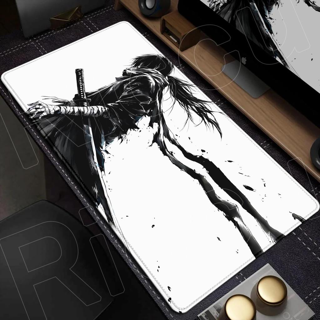 Samurai Warrior black and white drawing MousePad Gamer Computer PC Accessories Keyboard Table Mouse pad Company Gaming Desk Mats