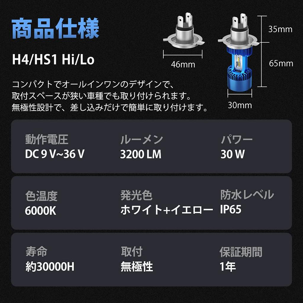 POOPEE Motorcycle LED Headlight, H4/HS1, Hi/Lo LED Bulb, Cordless, Integrated, 30W, DC9-36V, High Brightness,